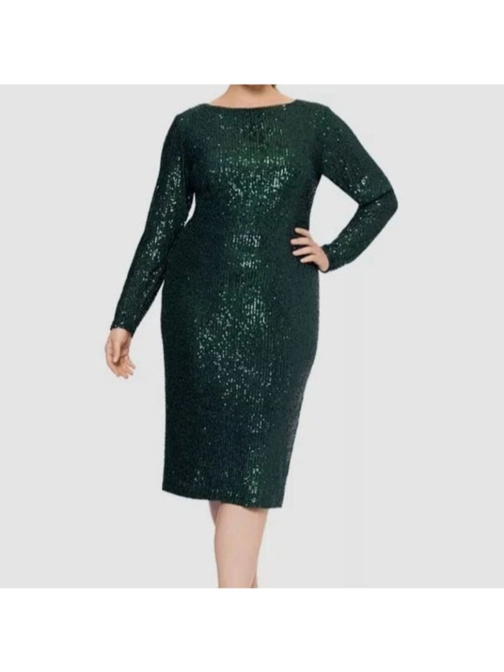 NWT Xscape Womens Green Sequined Long Sleeve Boat Neck Sheath Dress PLUS 20W